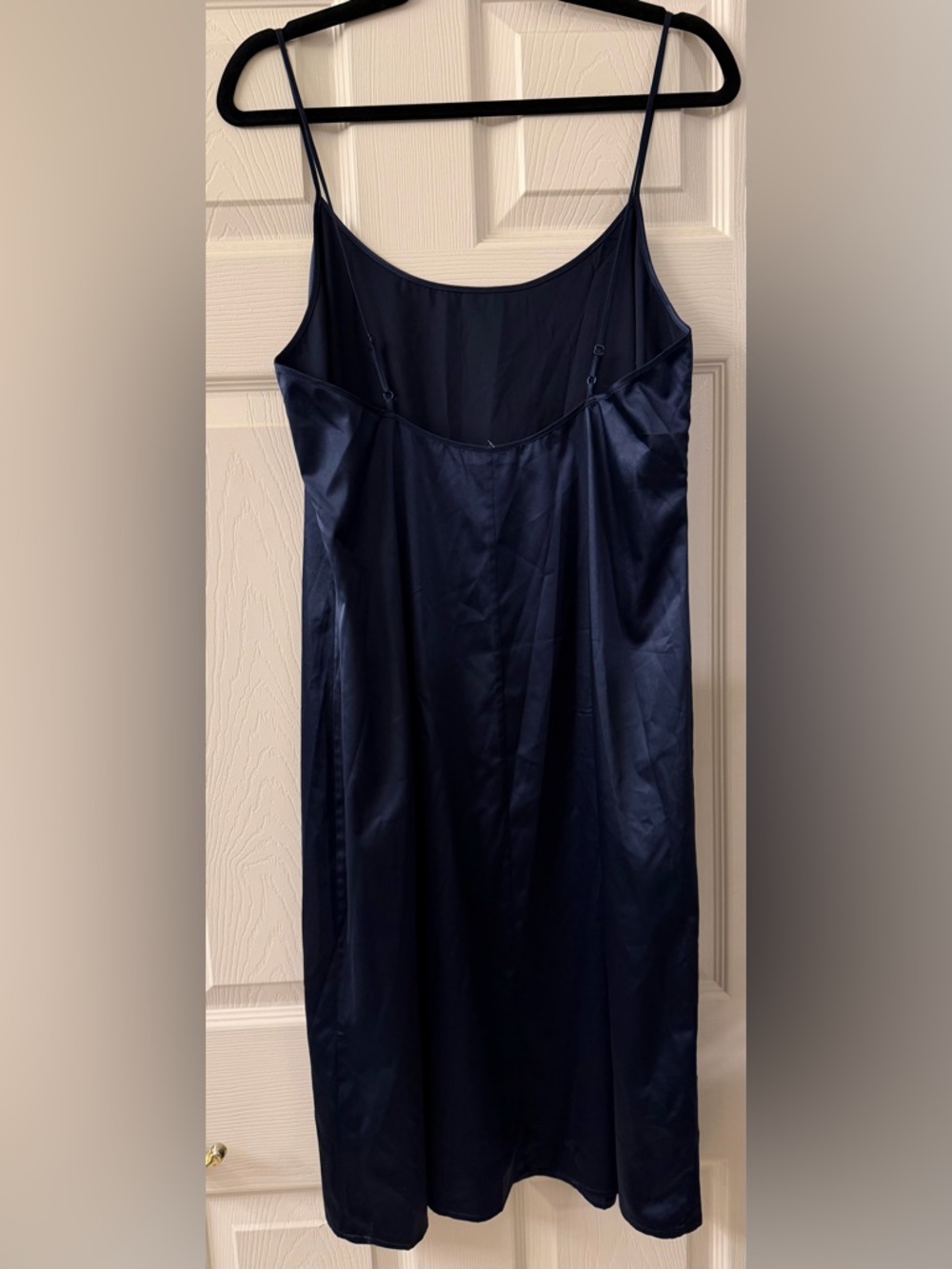STAUD Navy Satin Slip Dress – Elegant Minimalist  Cocktail Midi Dress - Picture 7 of 10